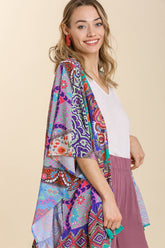 Umgee Full Size Mixed Print Ruffle Hem Open Front Cover Up Plus Size OutfitFlow